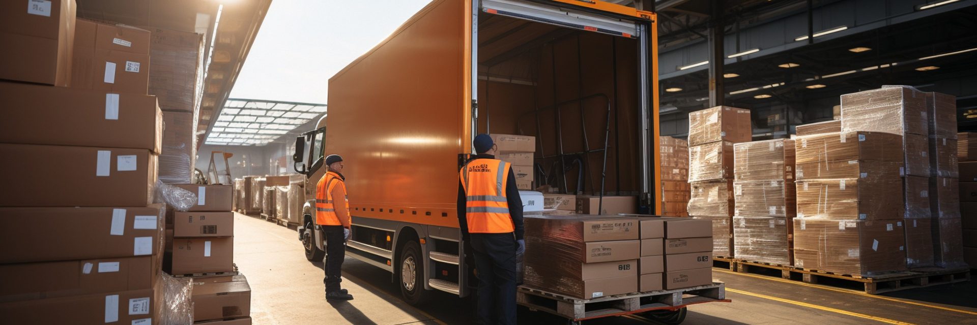 Deux personnes chargent un camion de livraison dans un entrepôt
